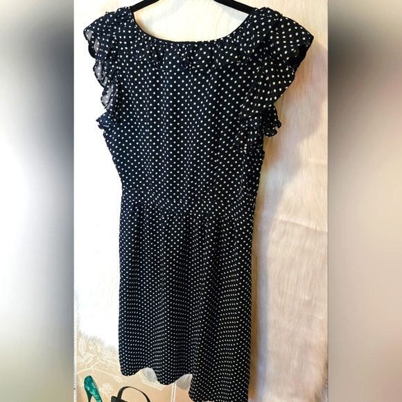 Alfred Sung Black and White Flutter Sleeve Ruffled A-line Midi Dress - Picture 4 of 9